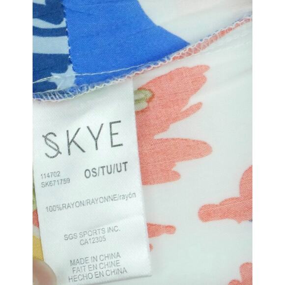 Skye One Size Kimono Beach Cover Robe Topper Blue Floral Tropical Resort Beachy - Picture 2 of 5